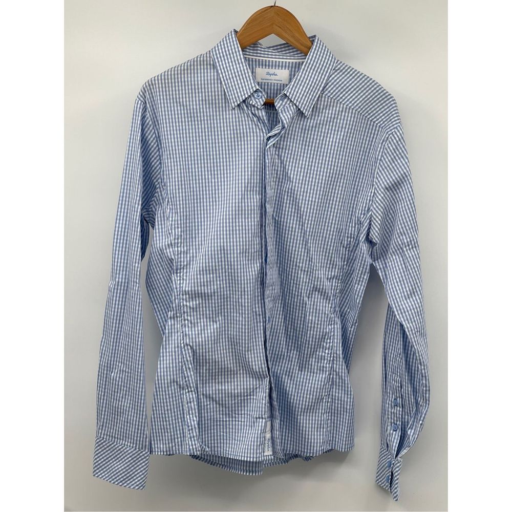 Rapha Button Down Shirt Men Large Blue White Check Gingham Long Sleeve Cycling